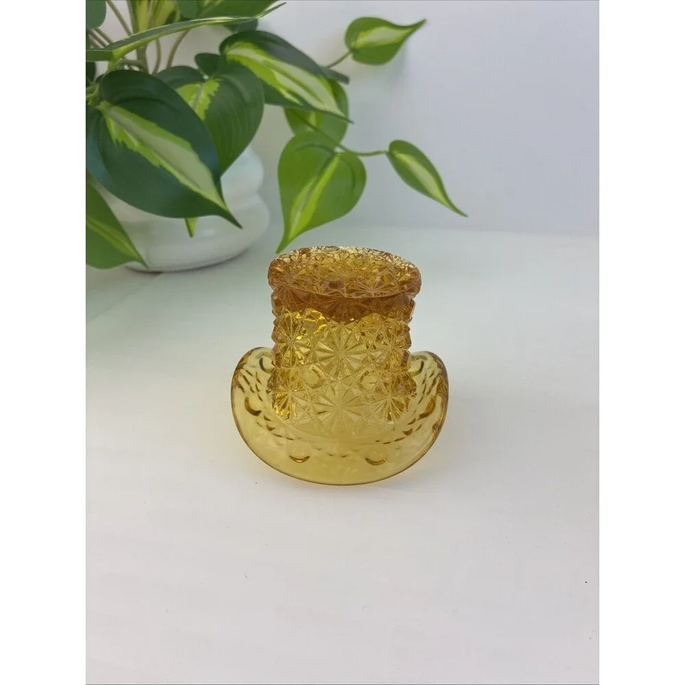 Top Hat Daisy Button Amber Glass Votive Candle Holder Toothpick Holder Vintage